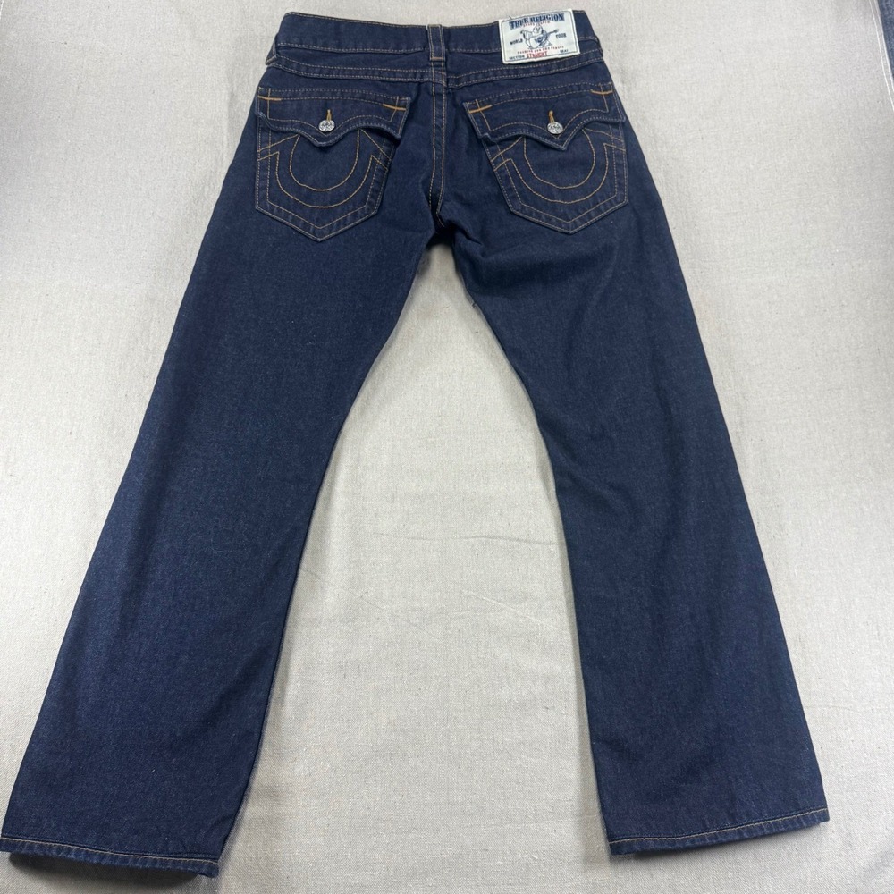 True Religion Mens Straight Leg Dark Wash Denim Jeans Size 31 World Tour Stitch